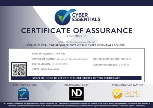 Cyber Essentials Verified Self-Assessment